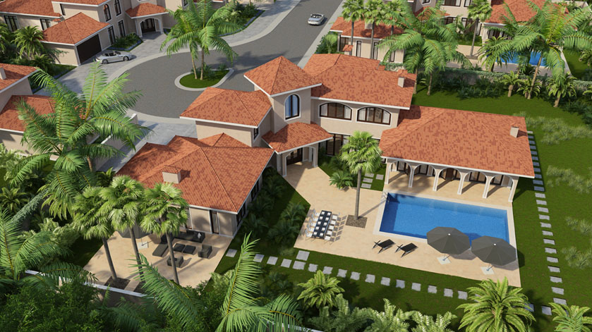 3d impressie mooie tropische villa met zwembad