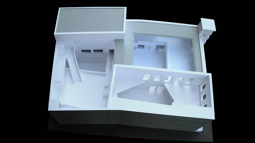 gebouw maquette bovenaanzicht witte papier